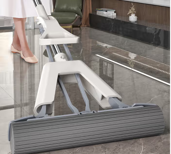 雅高膠棉拖把共2個拖把頭 吸水海綿拖把不銹鋼桿擠水免手洗